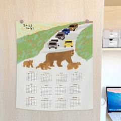 YOUMIKA  -  2025 New Year Calendar Tapestry Wall Decorative Hanging Cloth Background Photo Props Cute Bear Home Calendar Room Decoration