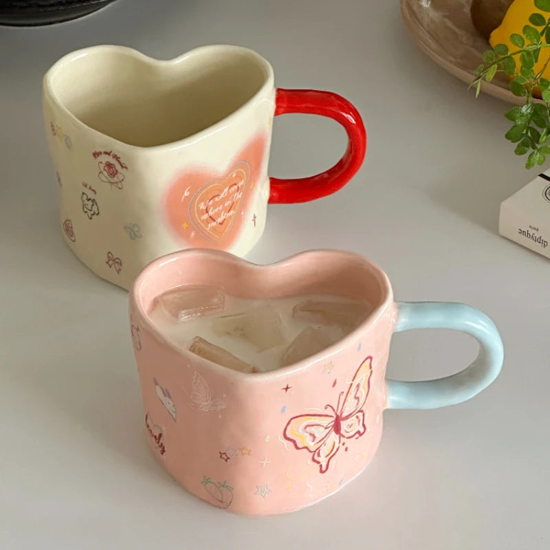 YOUMIKA  -  Korean Girl's Beloved Ceramic Mug with High Aesthetic Value Milk Coffee Breakfast Cup Girl's Gift