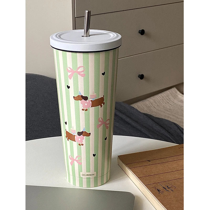 YOUMIKA  -  Thermal Cup Large Capacity Straw Milk Tea Cup Women's New Summer Insulated Coffee Cup