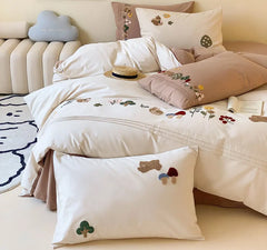 YOUMIKA  -  Cute cartoon embroidery squirrel rabbit bear bedding set,full queen king cotton home textile bed sheet pillow case duvet cover