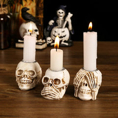 YOUMIKA  -  Halloween Party Skeleton Candle Holder for Home Table Decoration Resin Skull Candlestick Ornament Haunted House Horror Props