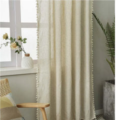 YOUMIKA  -  Boho Curtains Modern Farmhouse Cotton Linen Embroidery with Tassels Window Semi-Blackout Curtain for Living Room Home Decoration