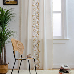 YOUMIKA  -  Cotton and linen curtains embroidered American style bedroom living room window curtain perforated semi-shading tassel curtain