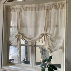 YOUMIKA  -  Tie Up Curtains Plaid Woven Nature Textured Privacy Sheer Curtains Multi Hanging Ways Shade Balloon Window Treatments Rod Pocket