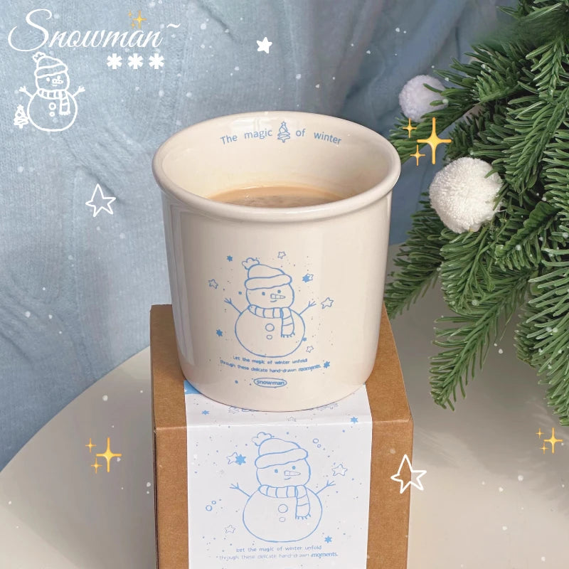 YOUMIKA  -  Original Christmas Cup Hand Drawn Snowman Ceramic Mark Breakfast Coffee Cup Christmas Gift Box for Girls Gift Cup