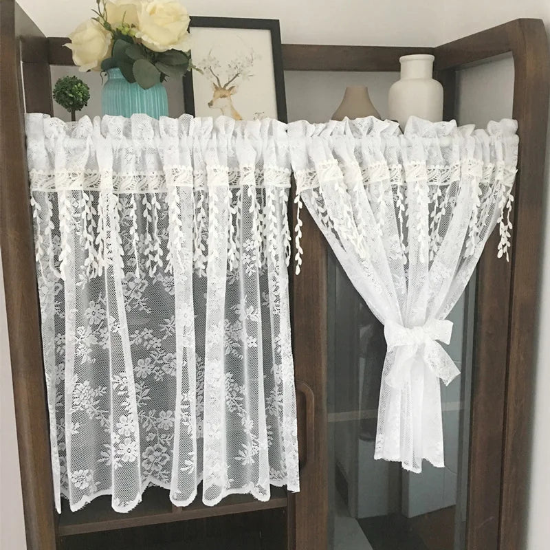 YOUMIKA  -  White Floral Lace Sheer Window Curtain Vintage Knitted Rod Pockets Curtains Valance for Kitchen Cafe Dinning & Bath Room 1 Panel