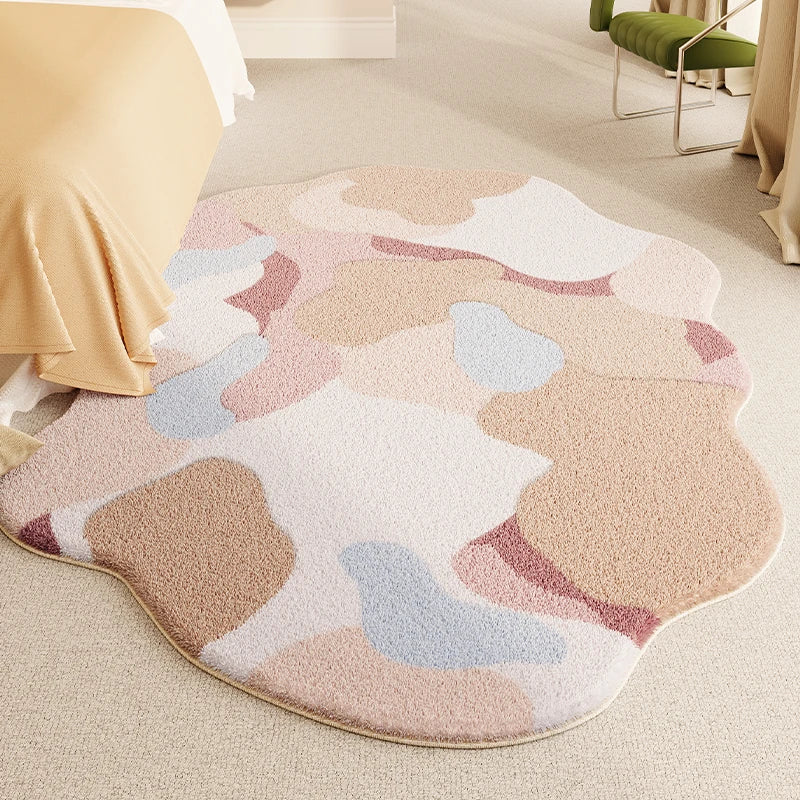 YOUMIKA  -  Irregular Shape Living Room Decoration Carpet Pink Pattern Rugs for Bedroom Thicken Plush Bedside Rug Home Fluffy Soft Floor Mat