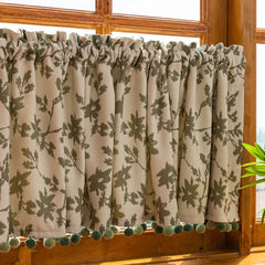 YOUMIKA  -  Luxury Chenille Jacquard Window Curtain Valance for Bedroom with Handmade Multi-Tassels Thick Rod Pocket Blackout Short Curtains