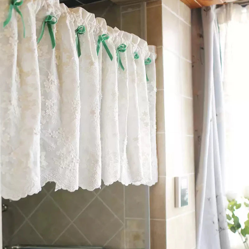 YOUMIKA  -  White Floral Lace Sheer Curtain Valances Rod Pocket Window Voile Semi Sheer Drapes for Bedroom Kitchen Short Curtains Home Decor