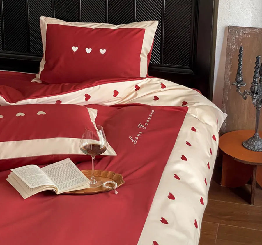 YOUMIKA  -  Fashion sweet red khaki heart bedding set,full queen king trend modern cotton home textile bed sheet pillow case duvet cover