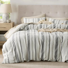 YOUMIKA  -  Waffle Weave Duvet Cover - 100% Cotton Boho Duvet Cover Set  - Extra Soft Textured Comforter Cover