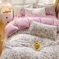 YOUMIKA  -  Pastoral Floral Bedding Set No Filler Soft Washed Cotton Duvet Cover Flat Sheet Pillowcase Full King Girls Adults Bed Linens