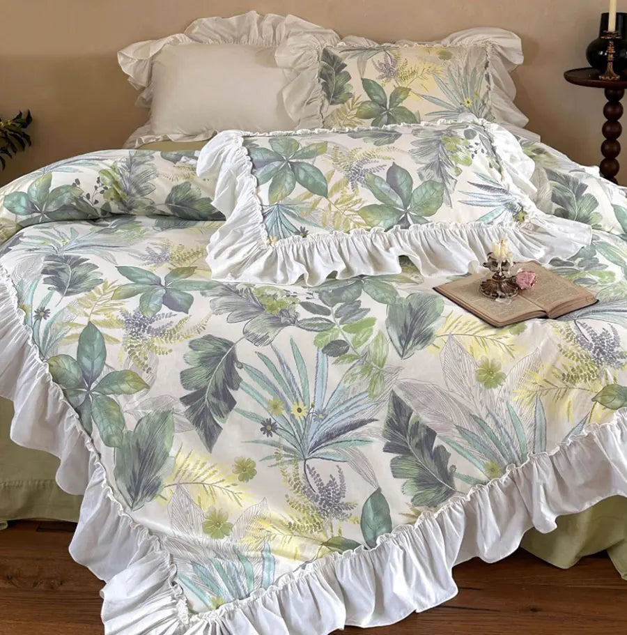 YOUMIKA  -  Fresh french pastoral green bedding set,full queen king fairyfair ruffled cotton home textile bed sheet pillow case quilt cover