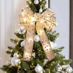 YOUMIKA  -  Large Luminous Bow Ribbon Christmas Tree Hanging Ornaments Topper Decoration For Home 2025 New Year Party Gifts DIY Wreath Craft