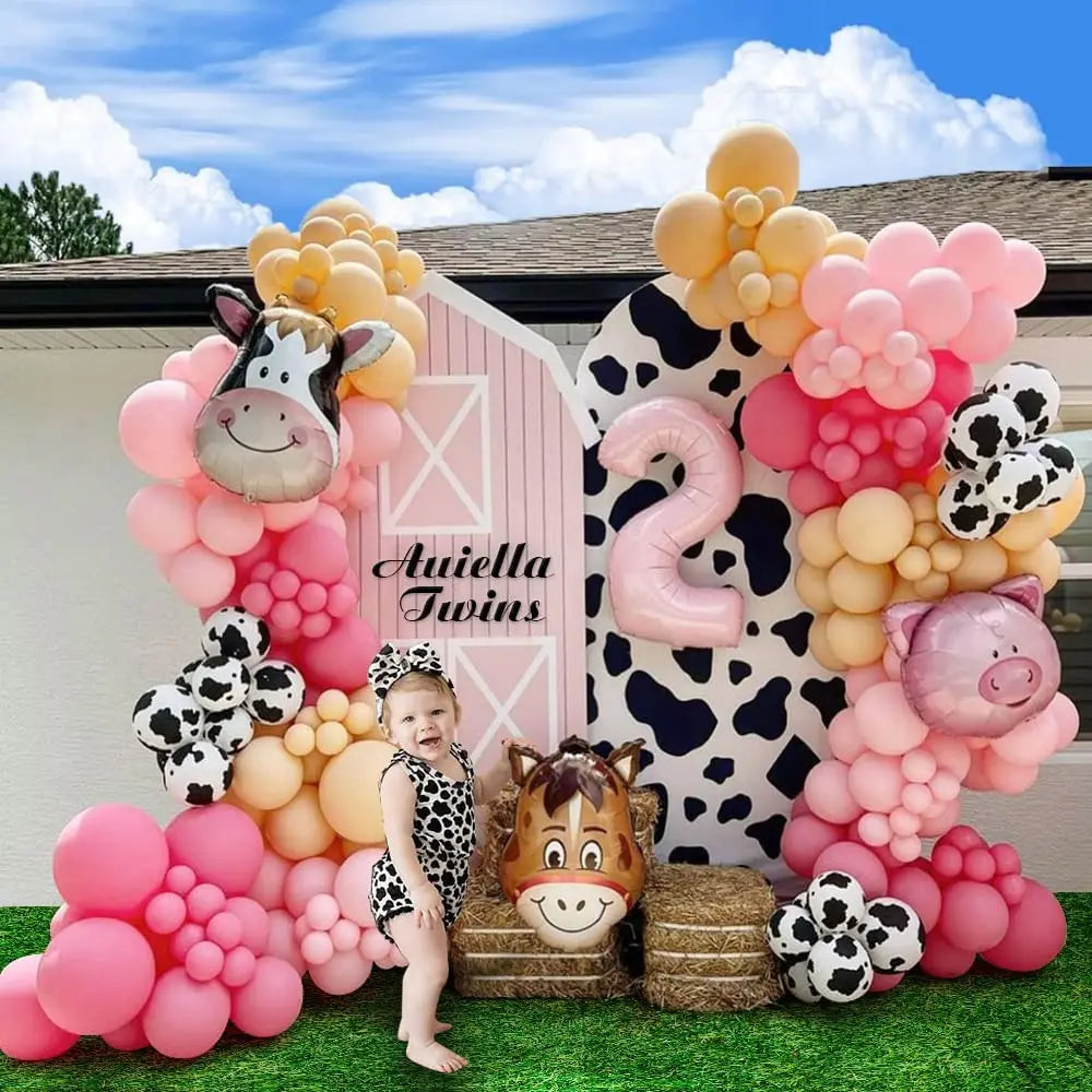 YOUMIKA  -  New Cow Animal Theme Birthday Party Supplies Pink Foil Number Balloons  For Holy Cow Im One Birthday Party Decoration