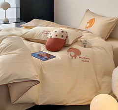 YOUMIKA  -  Cute embroidery squirrel bedding set double,full queen king lovely 100s cotton home textile bed sheet pillow case duvet cover