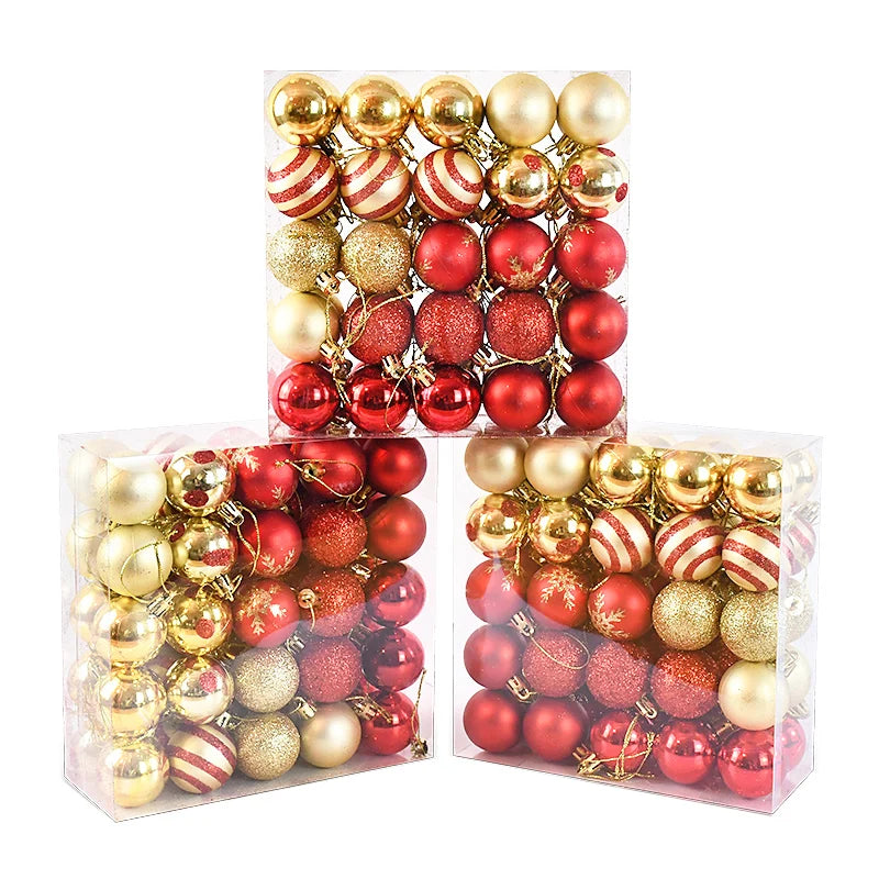 YOUMIKA  -  50Pcs/box Christmas Tree Balls Ornament Red Gold Hanging Bauble Pendant 2024 Christmas Decoration for Home 2025 New Year Gifts