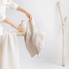 YOUMIKA  -  100% Pure Flax Linen Kitchen Towels Natural 35x55cm Set of 2 Stonewashed Extra Soft & Quick Dry for Tea Towel Dish Cloths TJ7728