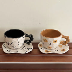 YOUMIKA  -  Vintage Hand-painted Twisted Caramel Coffee Ceramic Cup and Plate Afternoon Tea Cup Latte Coffee Cup Gift