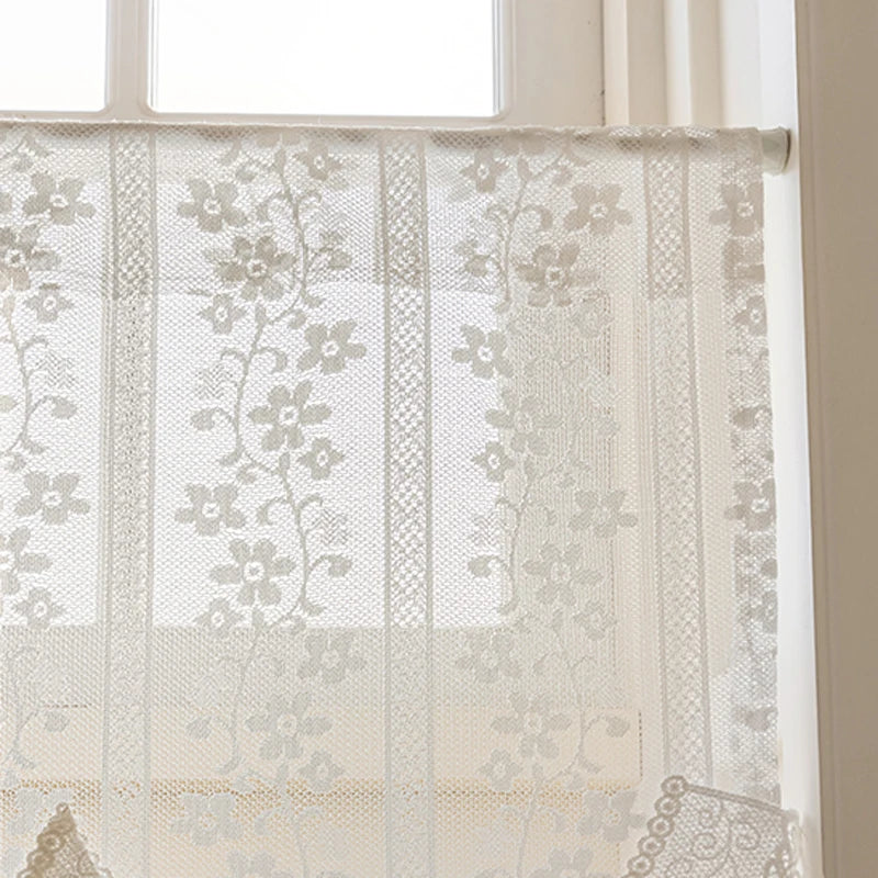 YOUMIKA  -  Lace Sheer Valance Curtain White Mesh Window Kitchen Valance Embroidery Floral Voile Curtain Tiers for Kitchen Dinning Bathroom