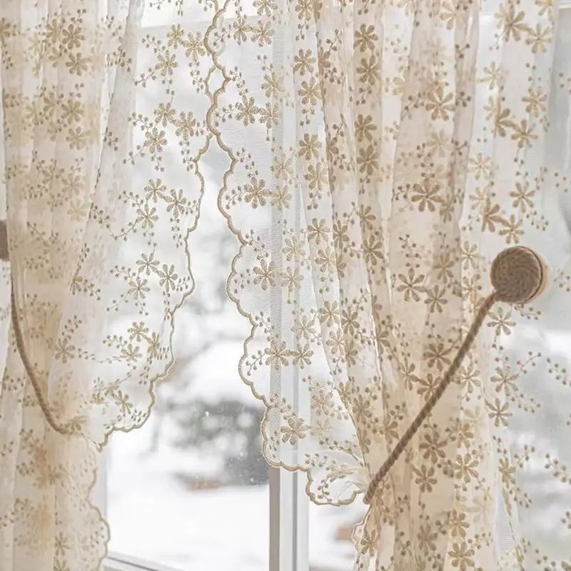 YOUMIKA  -  Self Adhesive Elegant Lace Embroidered Sheer Curtain Floral Tulle Curtains Windows Treatment 1 Pc for Window Bedroom Home Decorc