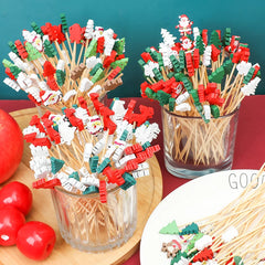 YOUMIKA  -  100Pcs Christmas Bamboo Disposable Toothpicks Santa Fruit Skewer Cocktail Picks Food Salad Fork Cake Toppers For Xmas New Year