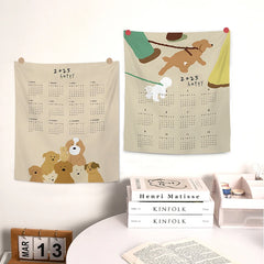 YOUMIKA  -  2025 New Year Calendar Tapestry Wall Decorative Hanging Cloth Background Photo Props Cute Bear Home Calendar Room Decoration