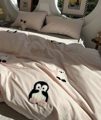 YOUMIKA  -  Fashion towel embroidery penguin bedding set,full queen king kawaii sand cotton home textile bed sheet pillow case quilt cover