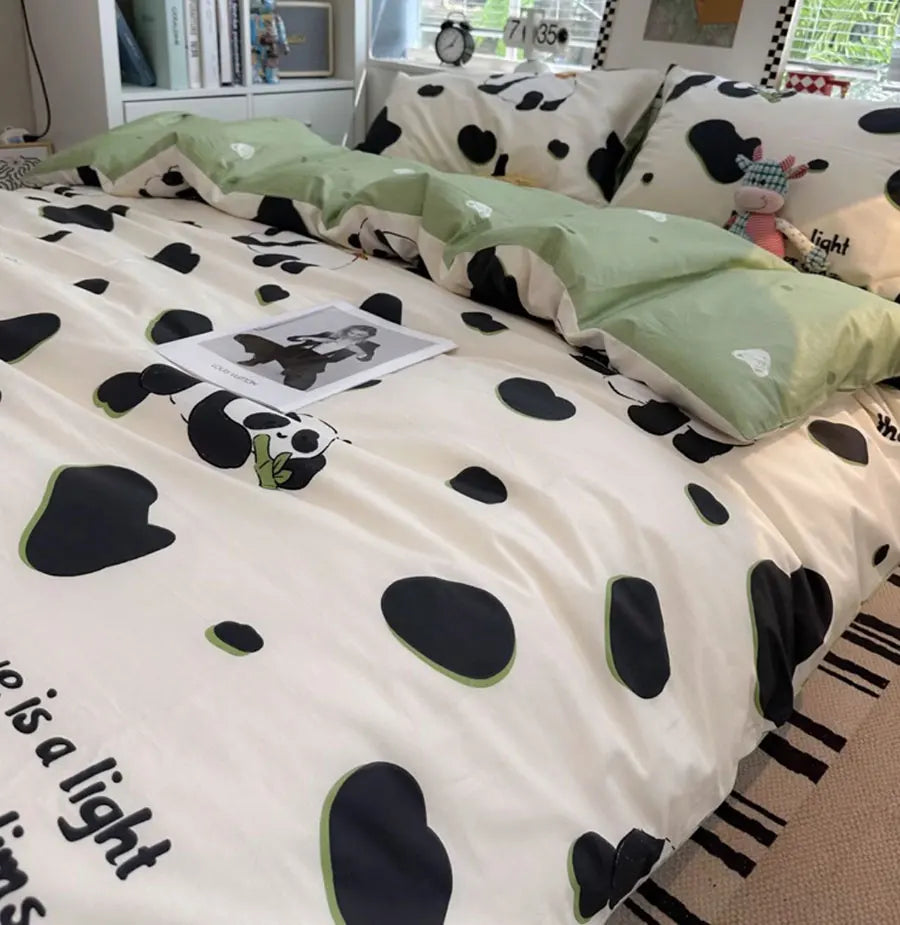 YOUMIKA  -  Cute cartoon panda green black bedding set teen kid,twin full queen kawaii cotton home textile bed sheet pillow case quilt cover