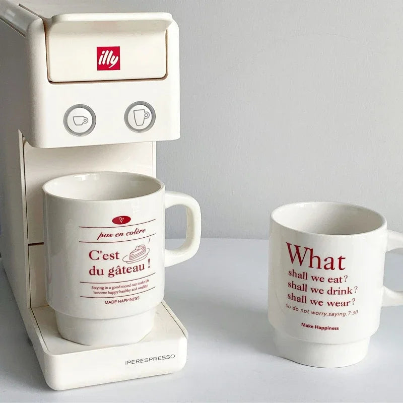 YOUMIKA  -  Cute Ceramic Mug Coffee Cup Korean Red Letter Mug Ceramic Couple Cup Milk Coffee Cup Ceramic Mug