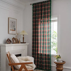 YOUMIKA  -  Curtains for Living Room Green Plaid Yarn-dyed American Finished Kitchen Bay Window Curtain Semi Blackout Cortinas Para La Sala