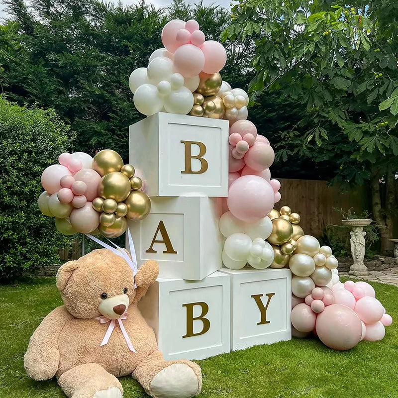 YOUMIKA  -  Baby Shower Decoration Balloon Boxes With Golden Letter 30x30cm Latex Foil Balloon Box For Kids 1st Birthday Wedding Party Decor