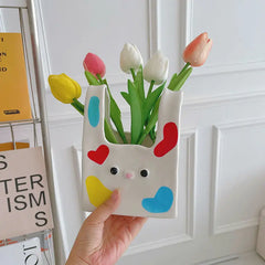 YOUMIKA  -  Cute creative  ins style ceramic vase niche decoration living room flower arrangement dried flower table decorations decoration