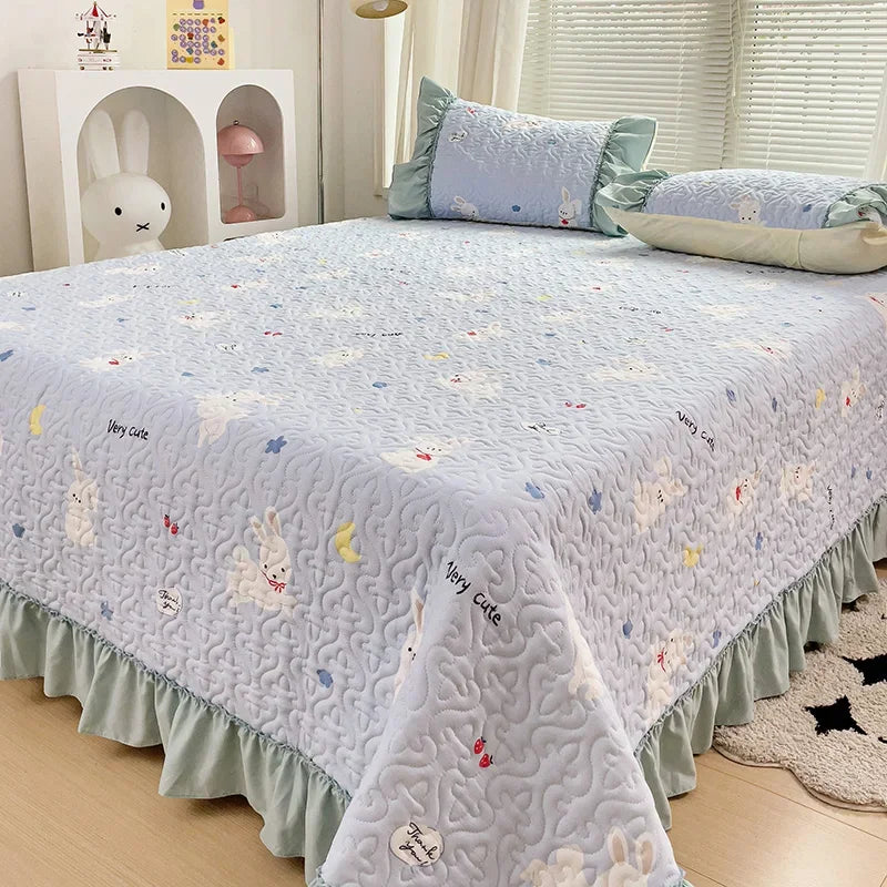 YOUMIKA  -  Quilted Bedspread Ruffles Bed Linen Thickened Bedsheets Printed Bed Cover Home Bedding покрывало (Pillowcase Need Order)