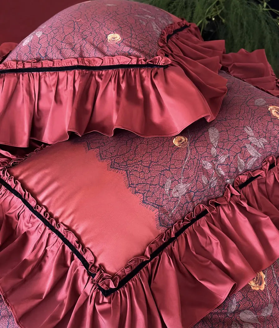 YOUMIKA  -  Vintage pastoral red bedding set,full queen king retro fairyfair ruffled cotton home textile bed sheet pillow case quilt cover