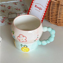 YOUMIKA  -  Sweet and Lovely Hand-painted Relief Contrasting Color Gourd Ceramic Mug Underglaze Color Coffee Cup Gift Cup