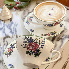 YOUMIKA  -  Retro Afternoon Tea Ceramic Coffee Cups and Plates Household European Floral Latte with Ear Hanging Ice American Style