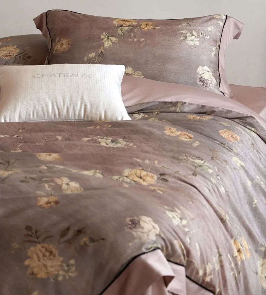 YOUMIKA  -  Elegant french pastoral flower brown bedding set,full queen king american country home textile bed sheet pillow case duvet cover