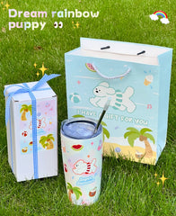 YOUMIKA  -  Dreamy Rainbow Puppy Large Capacity 304 Stainless Steel Direct Drinking Mouth Straw Insulated Cup Cartoon Cold Insulation