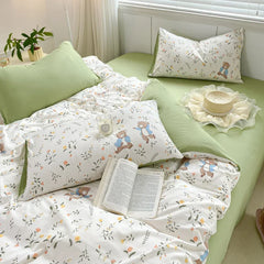 YOUMIKA  -  2024 New Floral Bedding Set with Flat Sheet Pillowcases Green Duvet Cover No Filling Queen Full Size Boys Girls Bed Linens