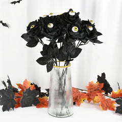 YOUMIKA  -  1/5pcs Halloween Artificial Black Rose With Eyeball Fake Flower Bouquet Halloween Party Horror Props Home Decoration DIY Craft