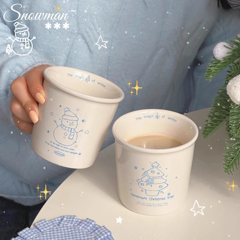 YOUMIKA  -  Original Christmas Cup Hand Drawn Snowman Ceramic Mark Breakfast Coffee Cup Christmas Gift Box for Girls Gift Cup