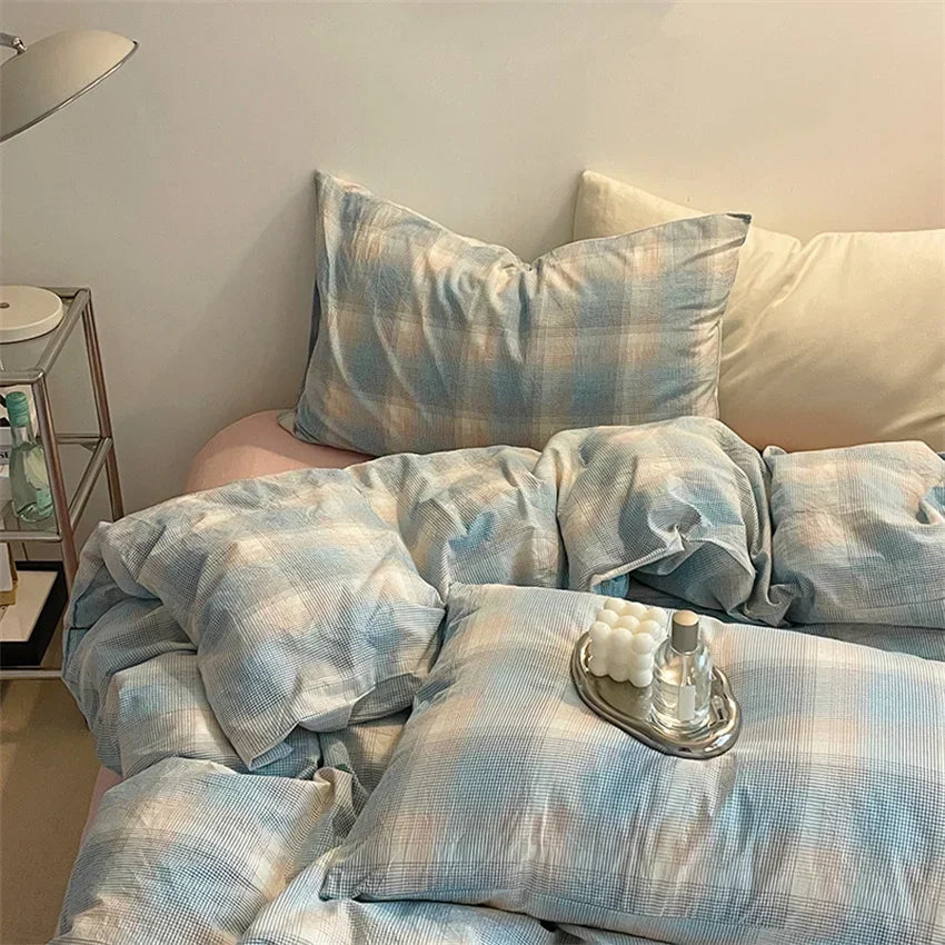 YOUMIKA  -  Fashion Plaid Bedding Set 100% Cotton Duvet Cover Set Home Textiles Nordic Bed Sheet Queen King Quilt Cover Pillowcase Bed Linen