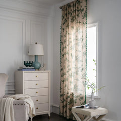 YOUMIKA  -  Cotton Linen Green Pine Nut Printed Curtains with Semi Shading Tassel, Bedrooms, Living Rooms, Coffee Shops