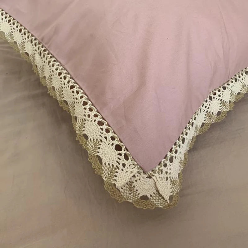 YOUYMIKA  -  Crocheted Lace Pillow Sham Standard Size Cover Pure Cotton Pillowcases French Country Style 48x74cm Shabby Chic for Bed 2 Pieces