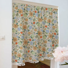 YOUMIKA  -  Cotton Cartoon Flower Curtains, Rural and Pastoral Style Curtain with Broom Tassels, Bedroom and Living Room