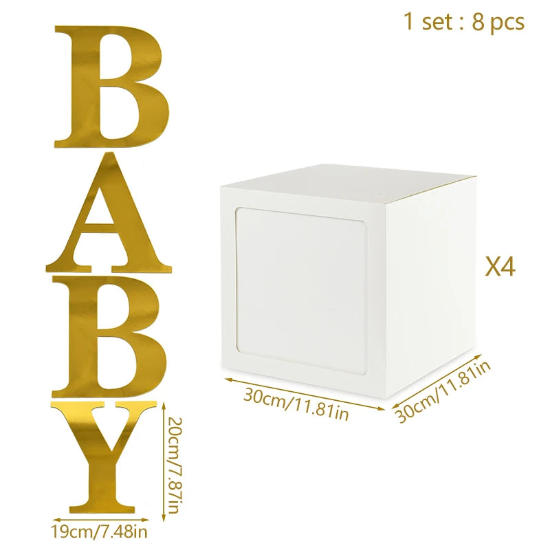 YOUMIKA  -  Baby Shower Decoration Balloon Boxes With Golden Letter 30x30cm Latex Foil Balloon Box For Kids 1st Birthday Wedding Party Decor