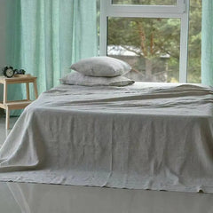 YOUMIKA  -  100% Washed Linen Sheet Set 3PCS Natural Flax Bed Sheets 2 Pillowcases Breatherable Soft Farmhouse Bedding Bedsheet Flat Sheet