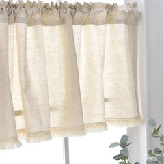 YOUMIKA  -  Boho Kitchen Curtain Linen Textured Beige Half Window Curtain with Tassels for Bathroom Living Room Laundry Light Filtering 1 Pc