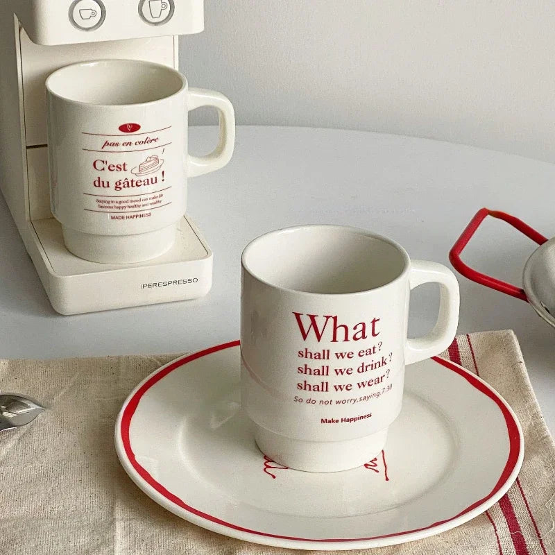 YOUMIKA  -  Cute Ceramic Mug Coffee Cup Korean Red Letter Mug Ceramic Couple Cup Milk Coffee Cup Ceramic Mug